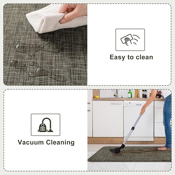 KIMODE Anti Fatigue Kitchen Mat for Floor, Farmhouse Kitchen Rugs Sets of 2, 20"x47"+20"x32" Paded Kitchen Floor Mats, Comfort Textilene Standing Mats for Laundry Office Sink Desk Brown/Green