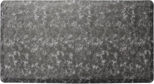 J&V TEXTILES Medallion Embossed Cushioned Anti Fatigue Floor Mat, Thick Non Slip Waterproof Rug,Heavy Duty Foam Standing Mat for Kitchen (Charcoal Gray, 17" X 28")