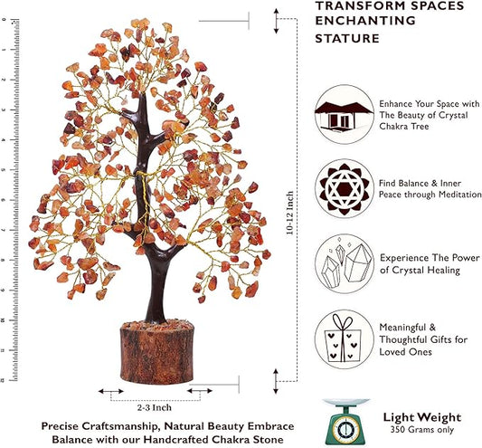 FASHIONZAADI Carnelian Healing Crystal Handmade Bonsai Tree for Positive Energy, Crystal Tree of Life Home and Office Feng Shui Decor, Good Luck, Money, Christmas Decor, Birthday Gifts for Women, Mom