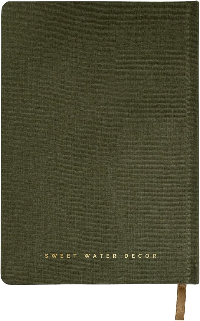 Sweet Water Decor Cute Motivational Lined Composition Notebook for Women, 100 Ruled Pages for Writing, Diary with Fabric Inspirational Olive Cover (Go For It)