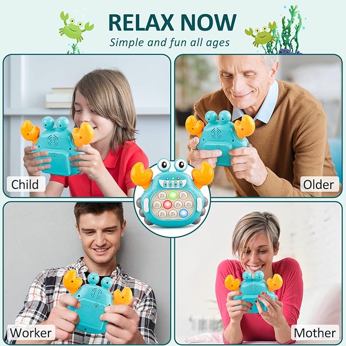 Fast Push Fidget Toys for Kids, Handheld Puzzle Sensory Toys, Quick Push Light Up Pop Game Gifts for 3-12 Year Old Boys Girls, Easter Basket Stuffers (Crab)