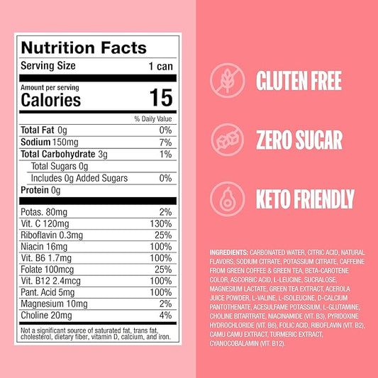 ZOA Zero Sugar Energy Drinks, White Peach - Sugar Free with Electrolytes, Healthy Vitamin C, Amino Acids, Essential B-Vitamins, and Caffeine from Green Tea - 16 Fl Oz (12-Pack)