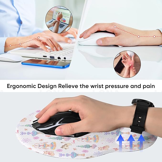 RICHEN Ergonomic Mouse Pad with Wrist Support,Non-Slip Rubber Base for Computer Laptop & Mac,Lightweight Rest for Home,Office & Travel (Cute Kitten)
