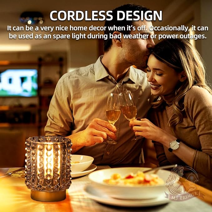 Battery Operated Lamp with Timer, Mini Crystal Table Lamps for Home Decor, Small Cordless Lamp for Areas No Outlets, Glass Battery Powered Lamps for Entryway, Bedroom, Bathroom, Shelf, Corner(Gray)