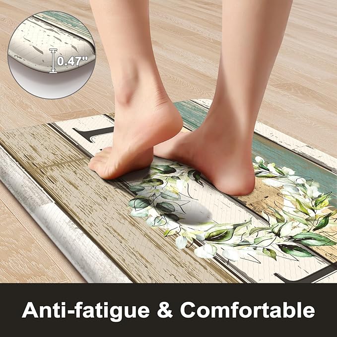 KIMODE Anti Fatigue Kitchen Mats for Floor 2 Piece, Non Slip Waterproof Kitchen Rugs, Cushioned Kitchen Floor Mats, Comfort Standing Mat for Sink, Laundry, Office, Desk Colorful 20"x47"+20"x32"