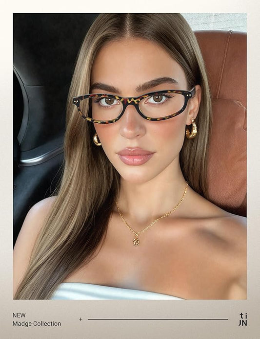 TIJN Olisa Blue Light Blocking Glasses for Women Men,Oval Glasses Frame Bluelight Glasses for Gaming/Computer/Screen