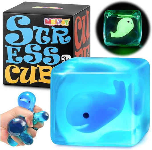 Squishy Stress Cube Fidget Toys Adults - Glow in The Dark Whale Sensory Toys for Kids with Autism Stress Balls for Kids Squeeze Toys for Anxiety Stress Relief Gifts