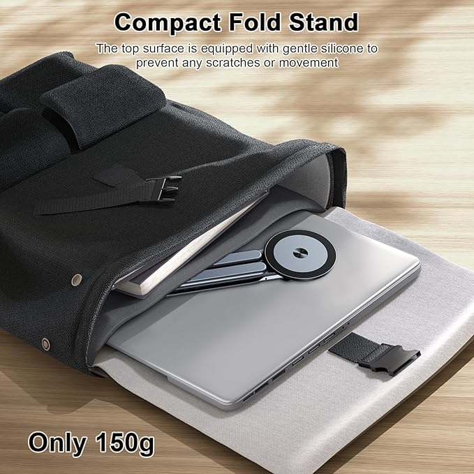 Foldable Laptop Stand for Desk, All-in-One Portable Holder for Laptop, Phone & Tablet with Magnetic Mount - 8-Angle Adjustable Aluminum with Non-Slip Base for 10-15.6" Laptops