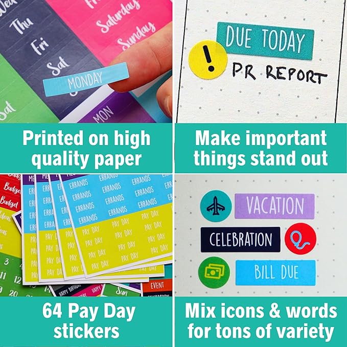 Practical Planner Stickers - Value Pack 48 Sheets, 6 Months of Aesthetic Agenda Stickers for Weekly Planner, Bullet Dot Journal - Planning, Goals, Fitness, Habit Tracking, Days