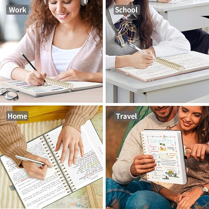 EMSHOI Bullet Dotted Journal Spiral Notebook - 300 Pages, A5 Hardcover Leather, 100 GSM Thick Dot Grid Notebook for Women Men Work Writing, Bullet Journaling, Drawing, 5.7" x 8.22", Light Green