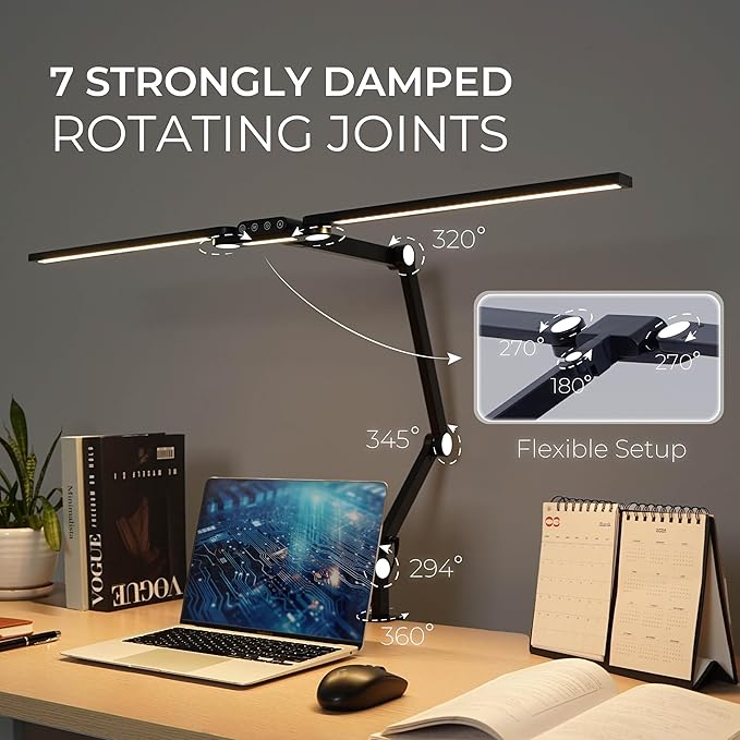 LED Desk Lamp, Anti Eyestrain with Blue Light Blocking Glasses Included, 3000K-6500K with Clamp, Architect Style Swing Arm, Wide Monitor Computer Light for Home Office Gift