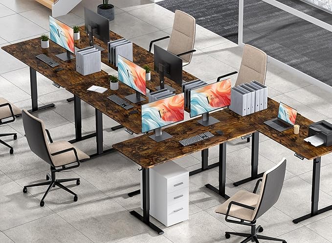 55 x 24 inch Electric Standing Desk Adjustable Height with 4 Wheels, 4 Memory Height Settings, 2 Headphone Hook, for Home Office, Splice Board Brown