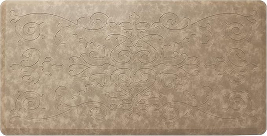 J&V TEXTILES Medallion Embossed Kitchen Mat Cushioned Anti Fatigue Floor Mat, Thick Non Slip Waterproof Kitchen Rugs and Mats, Standing Mat for Kitchen,Floor,Desk,Sink,Laundry, (Beige, 17" X 28")