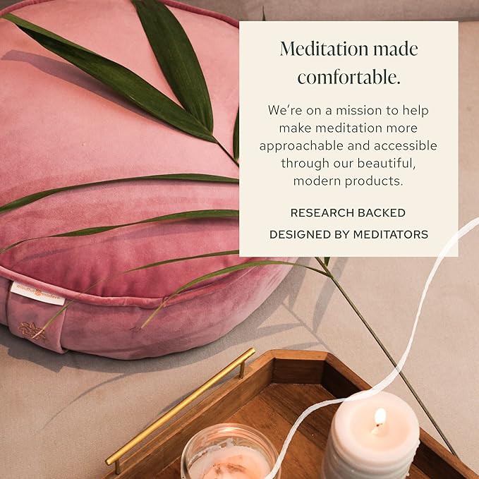 Mindful Modern Velvet Meditation Cushion | Luxe Zafu Yoga Floor Pillow Seat | Posture Support | Buckwheat Hull Filled | Large Round Cushion with Removable Washable Cover + Carry Handle