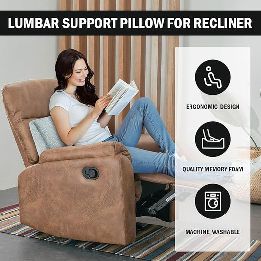 HOMBYS Lumbar Support Pillow for Recliner Chair, Memory Foam Back Support Cushion for Elderly,Extra Large Lumbar Support Pillow,Thick Backrest for Home Reading (Light Grey, 20“x13.5"x5")