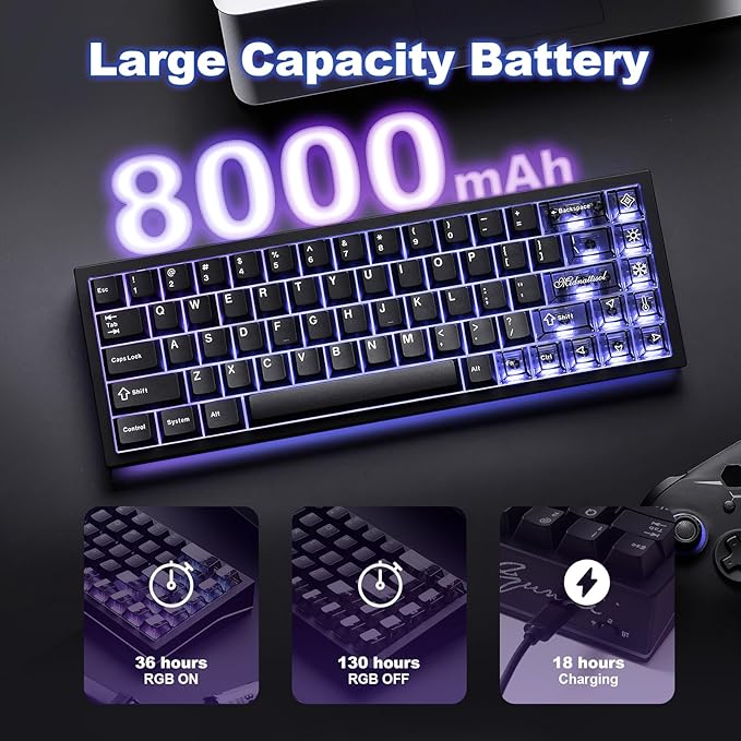 YUNZII AL65 Wireless Mechanical Keyboard, Full Aluminum CNC,Support QMK/VIA Software Gasket Structure,60% Hot Swappable with RGB Backlit BT/2.4G/USB-C for Mac/Windows(Black, Milk V2)