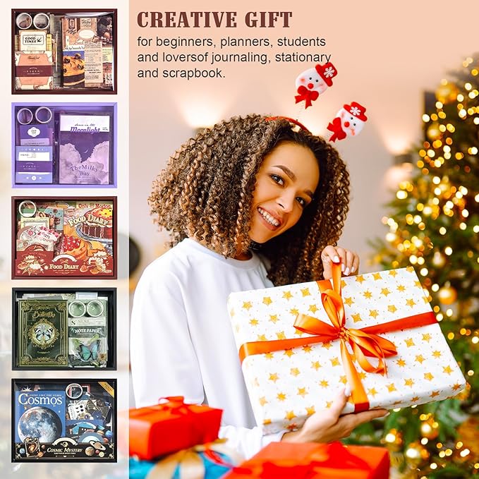 Scrapbooking Supplies Kit: Vintage Aesthetic Scrapbook Kit, Junk Journal Supplies with Scrapbook Stickers Paper, Journaling Supplies, Birthday Craft Gift for Adult Teen Girls Kid, Food Diary