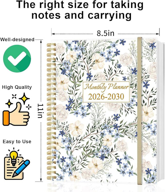 2025-2030 Monthly Planner - 64 Month PLanner Calendar from September 2025 to December 2030, Flexible Cover, Inner Pocket, 8.5" x 11", Perfect for Home | School | Office, Crushed Flower
