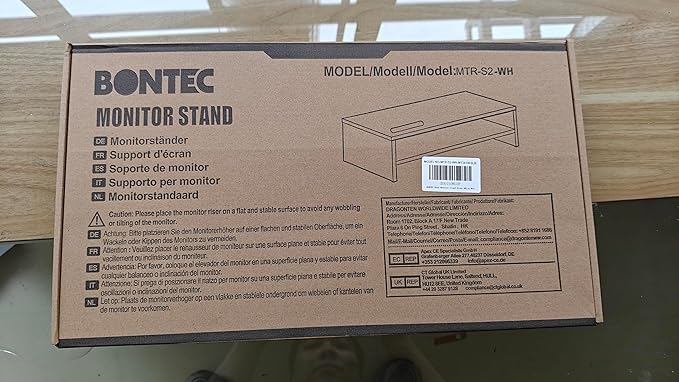 BONTEC Wooden Monitor Stand Riser, 2-Tier Desk Shelf with Storage Organizer, Ergonomic Computer Stand with Cable Management, Cellphone Holder, White, 16.5 Inch