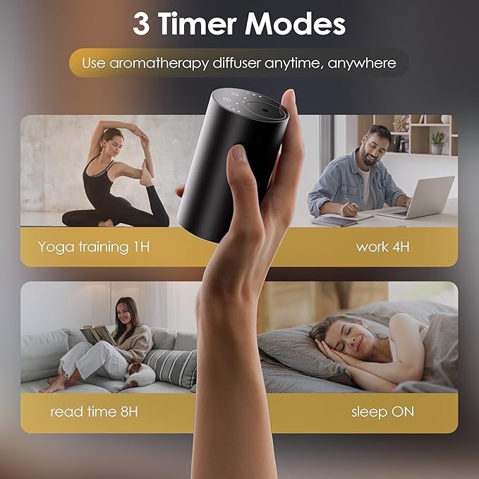 Waterless Essential Oil Diffuser, Portable Aromatherapy Diffuser, Mini Scent Machine, Battery Operated, 1/4/8-Hour Timer, 20ml Capacity, 3 Mist Levels for Home, Car, Room Office.No Included Oil(2pcs)