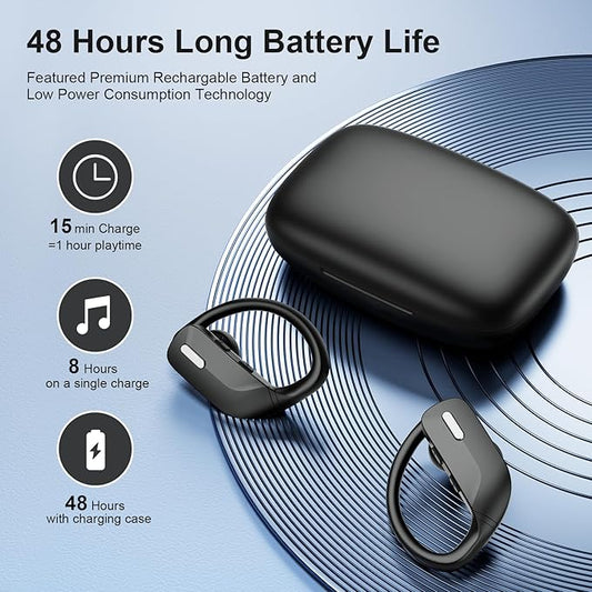 occiam Wireless Earbuds Bluetooth Headphones 48H Play Back Earphones in Ear Waterproof with Microphone LED Display for Sports Running Workout Black