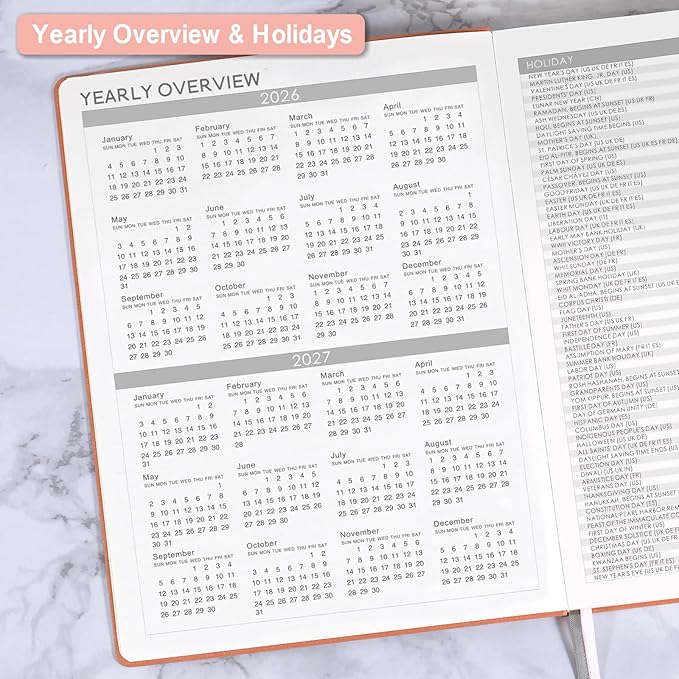 2026 Planner - Jan 2026 - Dec 2026, 2026 Planner Weekly and Monthly, 8.5" x 11", Pen Holder, Calendar Stickers, Pocket, 25 Notes Pages, Faux Leather Cover, A4 Premium Paper - Pink