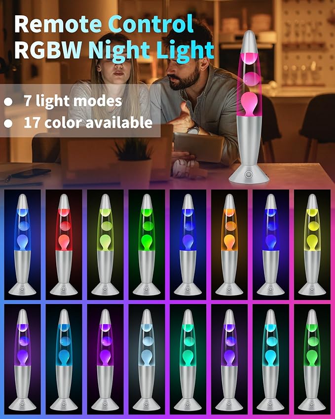 17 Color Changing Liquid Motion Lamp with Remote: 16 inches Large LED Night Lights, Christmas Gifts Table Lamp for Adults and Kids Bedroom,Home Decoration Mood Lighting, Pink Wax