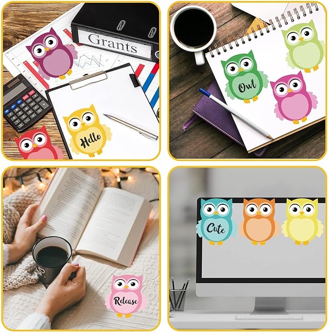 12 Pieces Owl Sticky Note Adhesive Cute Memo Notes Self-Stick Owl Note Pads for Reminders, Study, Work, Office, School and Home, 12 Styles