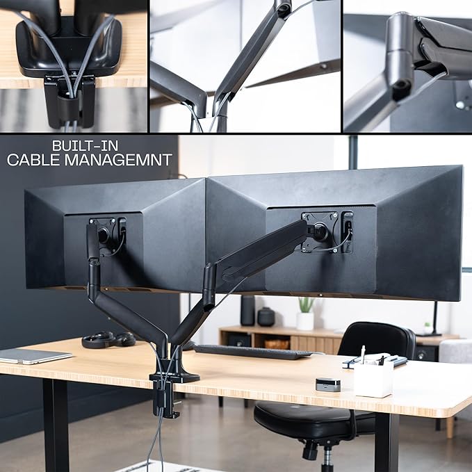 VIVO Premium Aluminum Heavy Duty Dual Monitor Arm for Ultrawide Monitors up to 40 inches and 30 lbs Each, Desk Mount Stand, Pneumatic Height, Max VESA 100x100, Black, STAND-V220Q