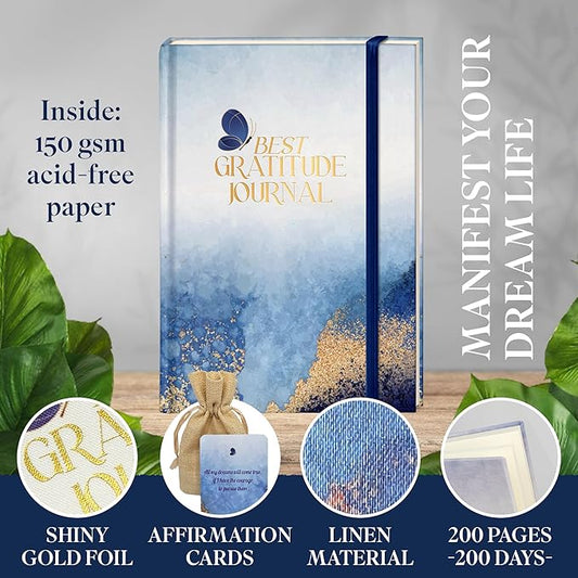 Best Gratitude Journal with Daily Affirmation Cards - Mindfulness Journal for Happiness, Productivity, Self-Care, and Positive Thinking - Ideal Gift for Women and Men, 200 Pages, Premium Quality
