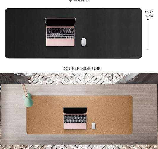 MAIDERN 51.2βx 19.6β Leather Desk Pad, Large Desk Mat, Reversible Cork & Leather Large Mouse pad for Desk, Waterproof Computer Desk Pad for Gaming Home Office (Black) β¦