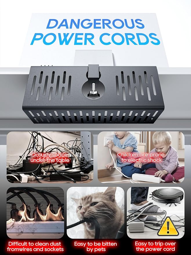 NODOCA No Drill Under Desk Cable Management Tray, 14'' Wire Management, Punch-Free Clamp on, Metal Cable Tray, Wire Organizer Under Desk, Under Desk Basket for Office and Home, Black