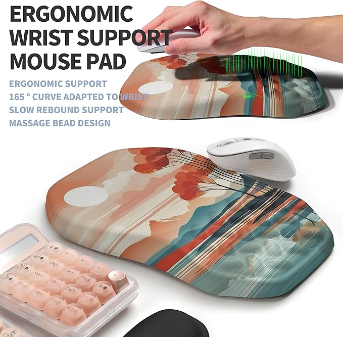 2-in-1 Ergonomic Set, Wave Keyboard Wrist Rest and Massage Slope Mouse Pad Wrist Support, Rebound Memory Foam for Relieve Carpal Tunnel Syndrome and Wrist Pain (Landscape)