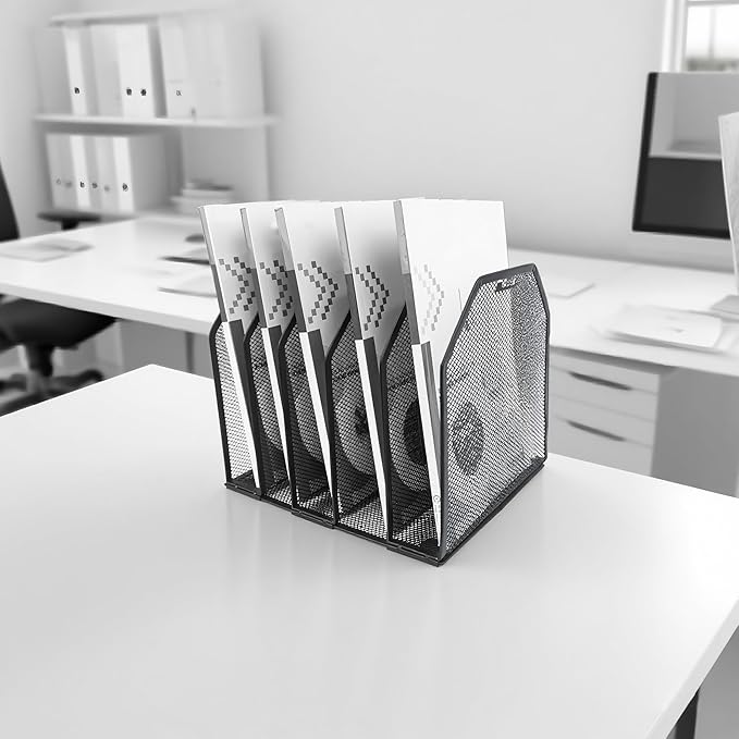 Adjustable Desk File Organizer,Detachable Office Folder Organizer,Compact Vertical Desk File Holder,Wrought Iron Paint,Suitable for Home, School, Office Classrooms (Black - 5 grids)