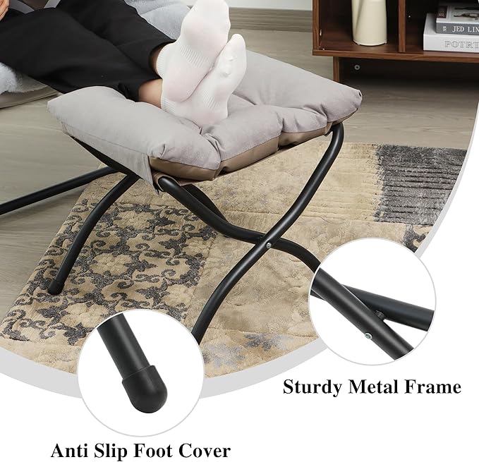 15"(H) Folding Ottoman, Foldable Footrest Stool, Portable Small Foot Stool for Couch, Collapsible Foot Rest Ottoman for Sofa, Accent Padded Ottomans for Home, Living Room, Light Grey