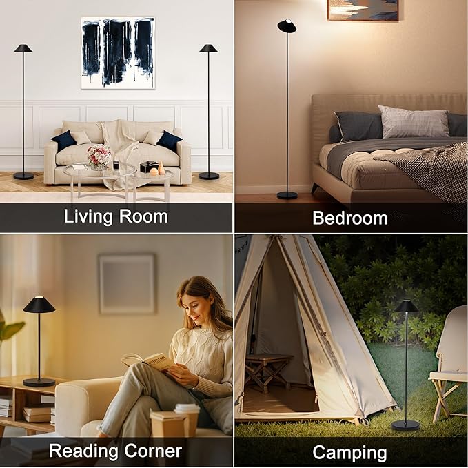 Rechargeable Floor Lamp for Indoor/Outdoor, Cordless Tall Standing Lamp with 3 Color Temps & Dimmable, IP43 Waterproof, Adjustable Height 16-59 Inch, LED Floor Lamp for Living Room, Bedroom, Patio
