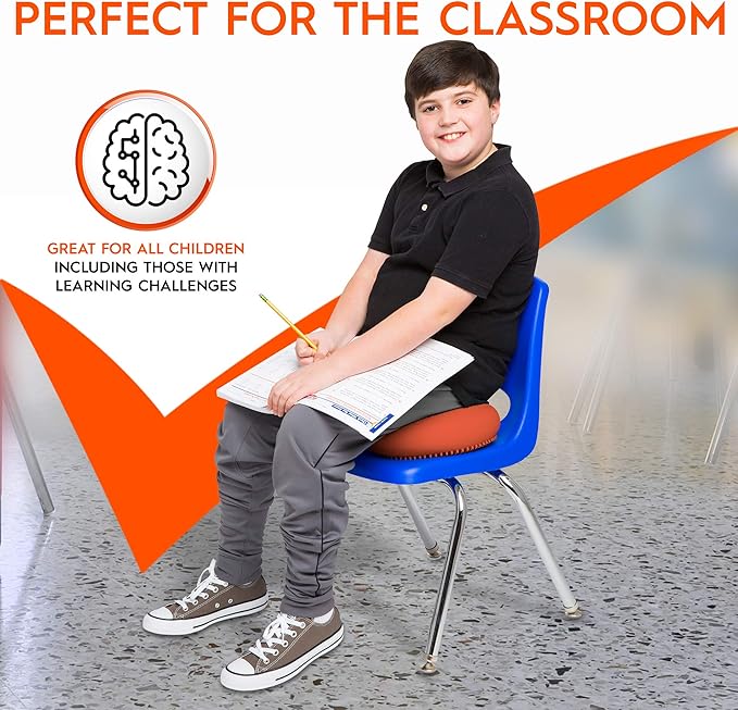 Bouncyband – Wiggle Seat – Orange, 13” D – Large Sensory Cushion for Kids Ages 6-18+ – Promotes Active Learning, Improves Student Productivity, Includes Easy-Inflation Pump