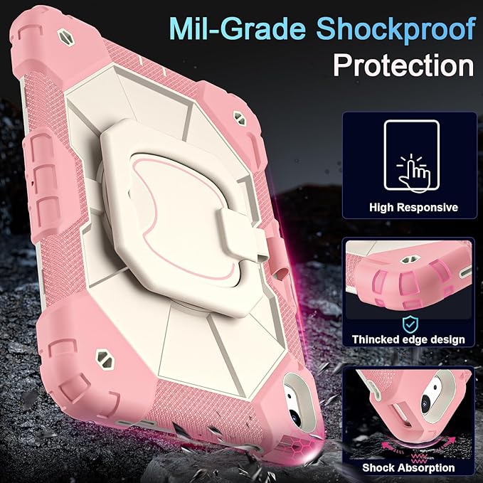 Case for iPad (A16) 11th/10th Generation 11''/10.9'' (2025/2022),Rotating Stand iPad Case 10th Gen with Screen Protector,Heavy Duty Shockproof Cover for 10th Generation 10.9 Inch,Rosegold