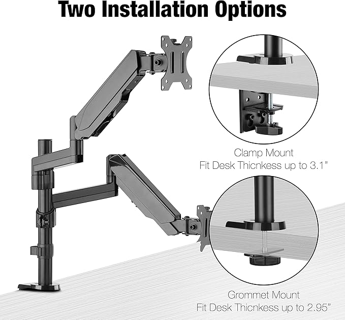 TechOrbits Triple/Double/Single Monitor Mount Stand - Computer Screen Desk Gas Spring Arm (Dual Monitor - Black)