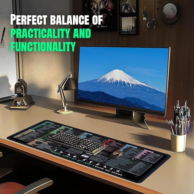 Excel Shortcut Mouse Pad (31.5" x 11.8") | Large Desk Mat with 120+ Excel Keyboard Shortcuts, Non-Slip Rubber Base, Extended Gaming & Office Mousepad for Accountants, Students, Analysts