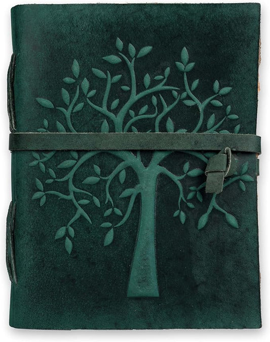 LEATHER VILLAGE Tree of Life Journal - 10 X 7 inches - Turquoise - 200 Antique Deckle Edge Handmade Paper – Book of Shadows - Vintage Leather Bound Journal for Women & Men