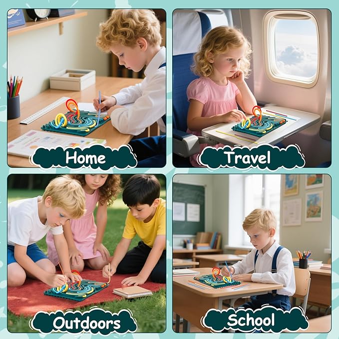 Silicone Sensory Activity Board, Double-Sided Fidget Toy for Stress Relief, Sensory Toys for Kids with ADHD & Autism, Montessori Travel Toy for Toddler 2 3 4+ Year Old