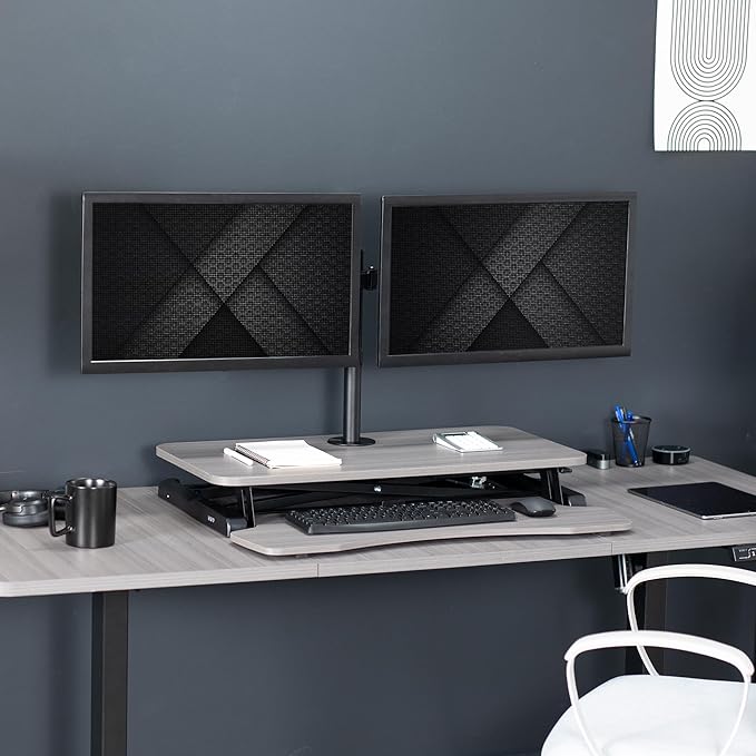 VIVO Height Adjustable 32 inch Standing Desk Converter with Dual 13 to 30 inch Monitor Stand, Sit Stand Monitor Mount and Desk Riser, Gray, DESK-V000K-M2G