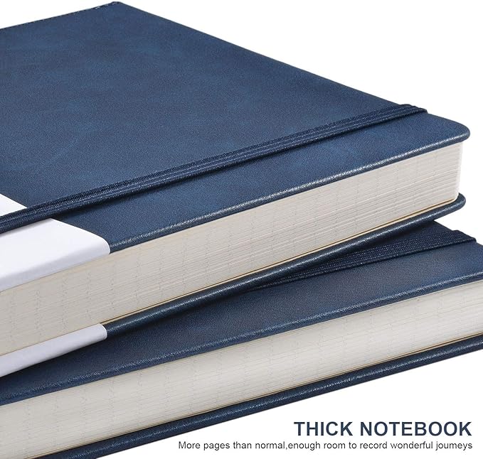 Thick Classic Notebook with Pen Loop - A5 College Ruled Hardcover Writing Notebook with Pocket + Page Dividers Gifts, Banded, Large, 180 Pages, 8.4 x 5.7 in