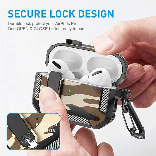 Maxjoy AirPods Pro 2nd/1st Generation Case Cover with Lock, AirPods Pro 2 Protective Case with Keychain Compatible with Apple AirPod Pro2 2023 USB C Cable 2022 Lightning Cable/ Pro1 2019, Brown Camo