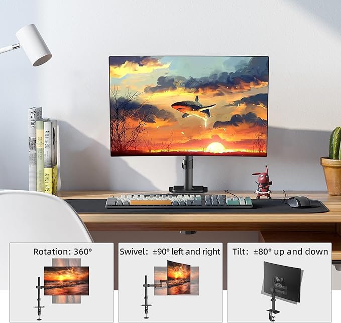 Bracwiser Monitor Mount Single Fully Adjustable Arm Fits One Screen 13-32 inch 22lbs for Monitor Computer Screen 13 15 17 19 20 22 23 24 26 27 30 32 inch VESA 75 100 (MD7421)