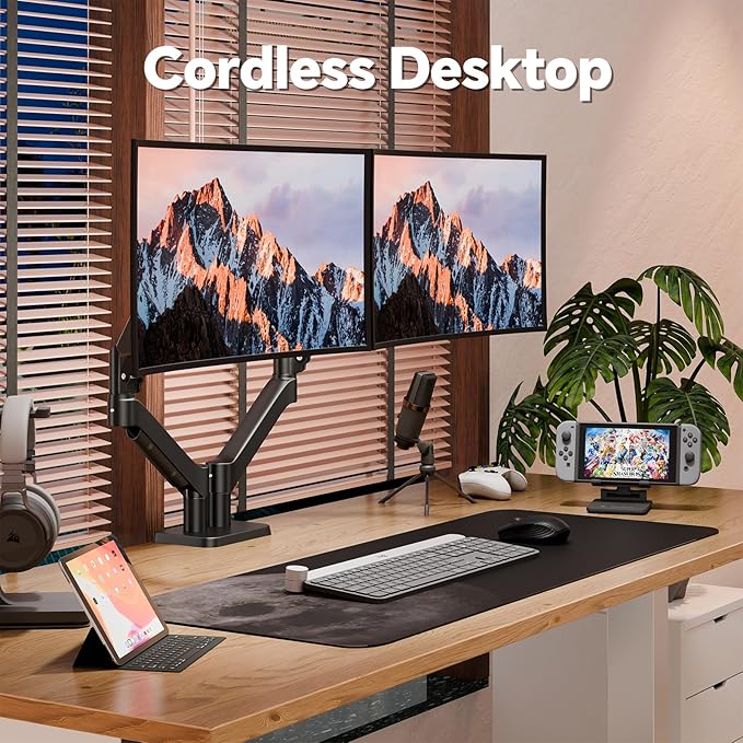 Dual Monitor Mount, Adjustable Monitor Desk Mount Swivel VESA Bracket with C Clamp, Computer Monitor Arms Up to 32 Inches, Hold Max 22lbs, Black