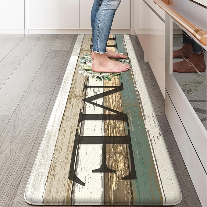 KIMODE Farmhouse Kitchen Runner Rug,17.3" x 59" Anti Fatigue Kitchen Mats for Floor Cushioned,Non-Skid Waterproof Comfort Thick Kitchen Floor Standing Mat for Front Sink,Laundry Room,Home