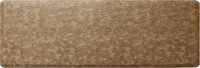 J&V TEXTILES Medallion Embossed Cushioned Anti Fatigue Floor Mat, Thick Non Slip Waterproof Kitchen Rug, Heavy Duty Foam Standing Mat for Kitchen (Taupe, 17" X 60")