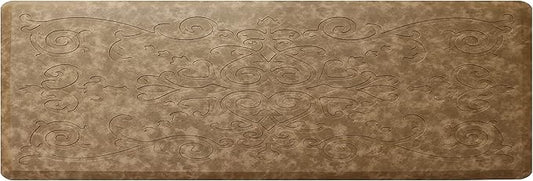 J&V TEXTILES Medallion Embossed Cushioned Anti Fatigue Floor Mat, Thick Non Slip Waterproof Kitchen Rug, Heavy Duty Foam Standing Mat for Kitchen (Taupe, 17" X 60")